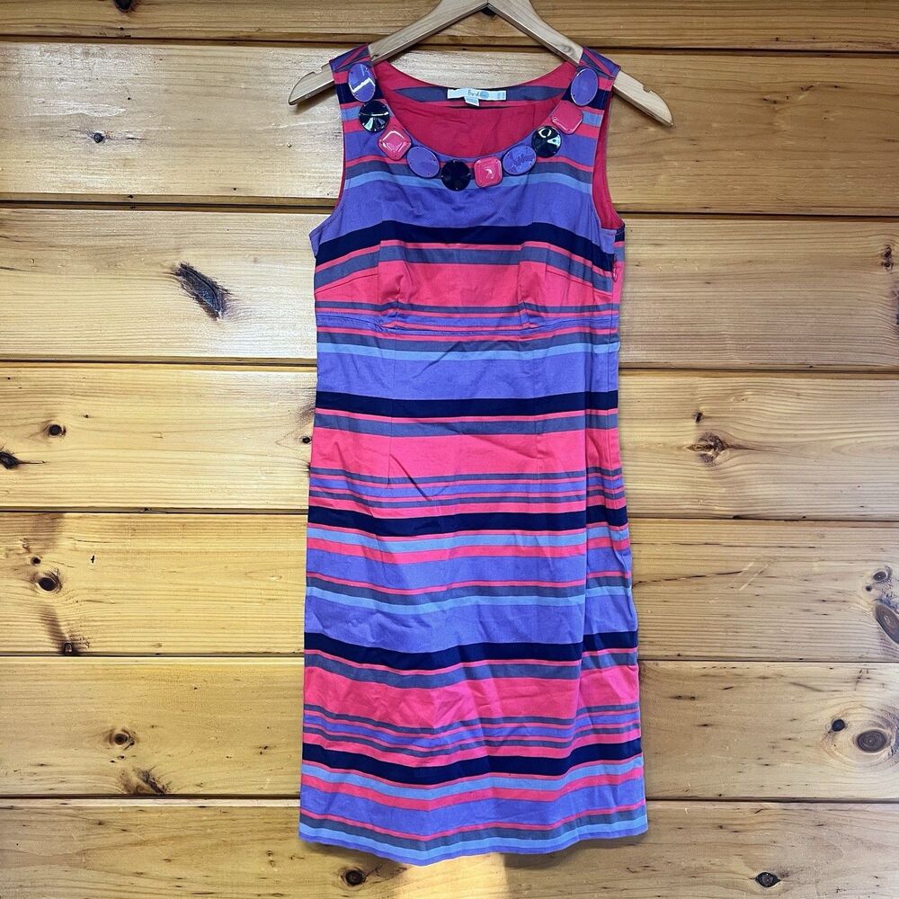 Boden Women's Shift Dress Size 6 R  Pink Striped Sleevelesss Neckline Accents